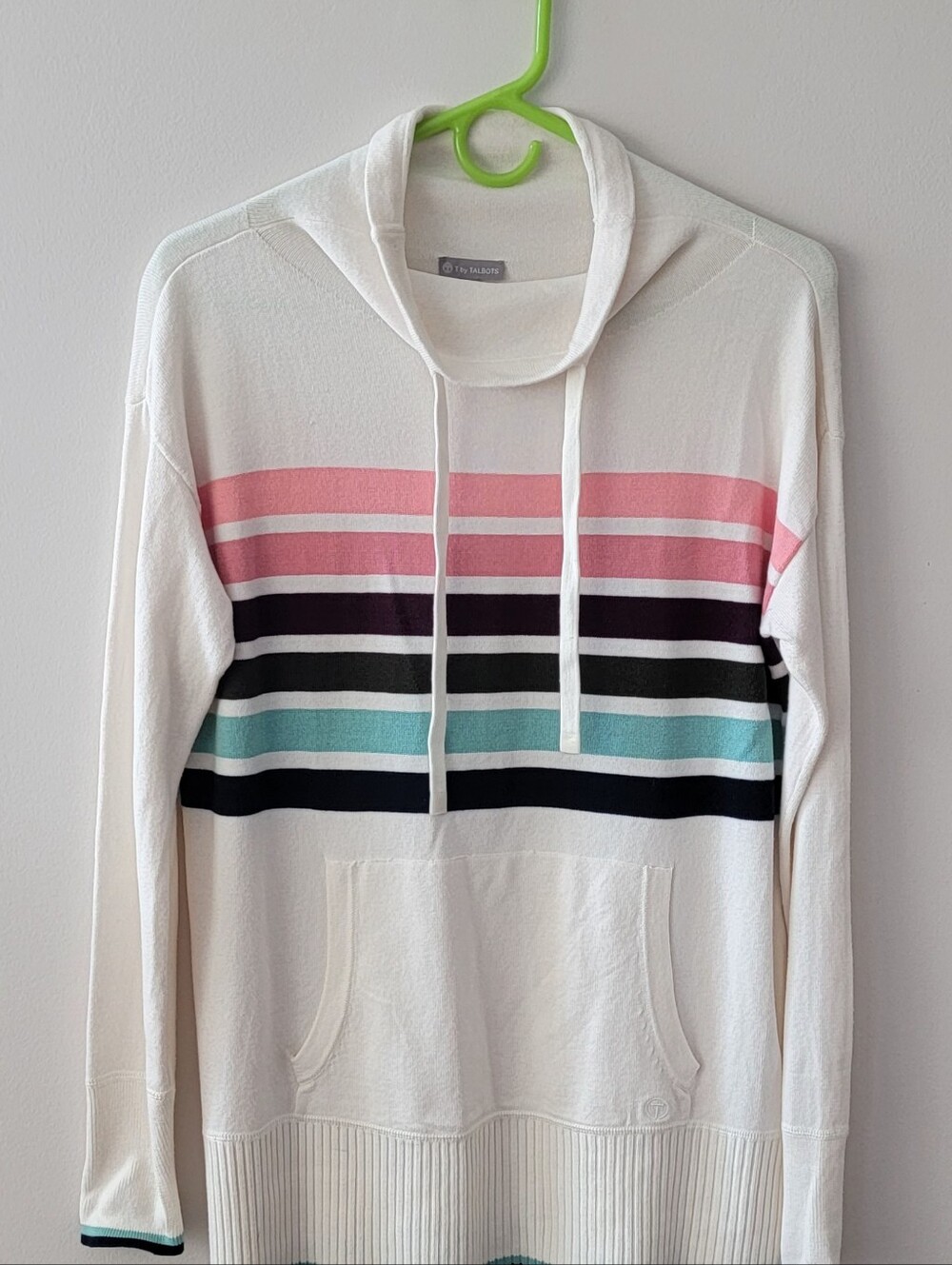 Talbots Women Cowlneck Stripe Tunic Sweater Sz S Petite White Multicolor Stripe